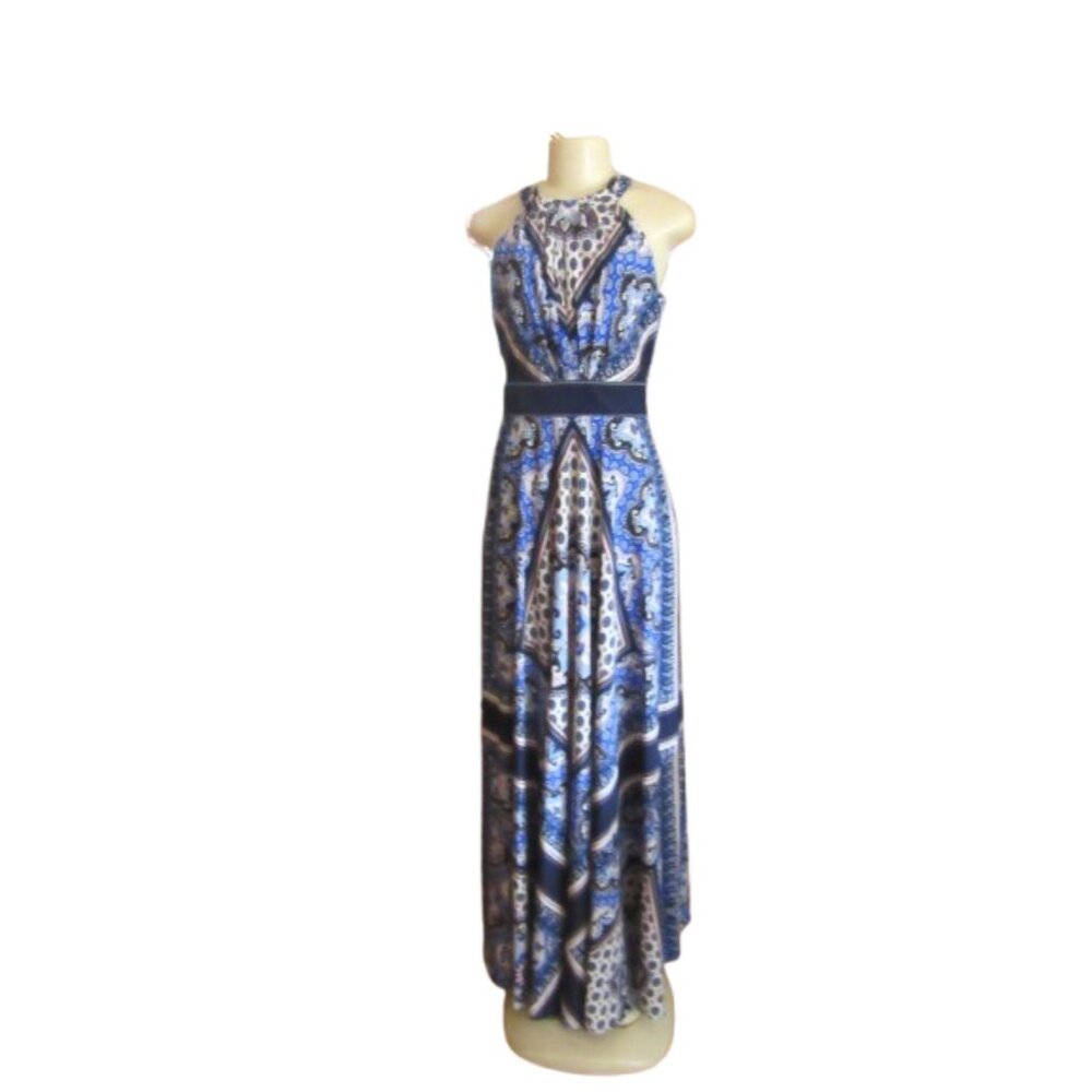 Eliza J Boho Scarf Print Halter Crepe De Chine Maxi Dress in Size 4
